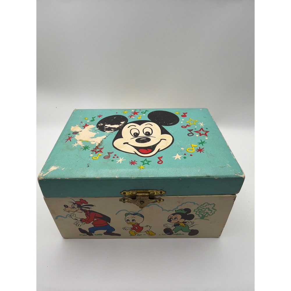 Vintage Disney Mickey Mouse Musical Jewelry Box Jaymar Specialty Co Teal